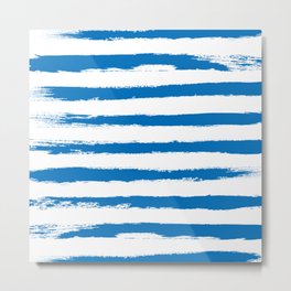 Nautical Blue STRIPES Handpainted Brushstrokes Metal Print