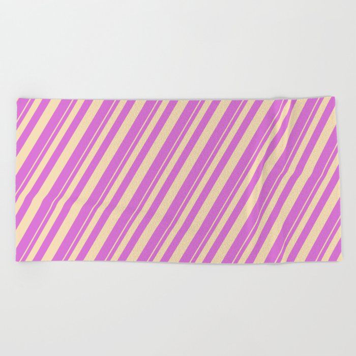 Tan & Orchid Colored Lined Pattern Beach Towel