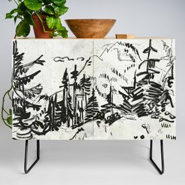 Forest Mountains Abstract Landscape Credenza