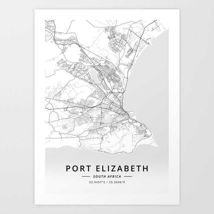 Port Elizabeth, South Africa - Light Map Art Print