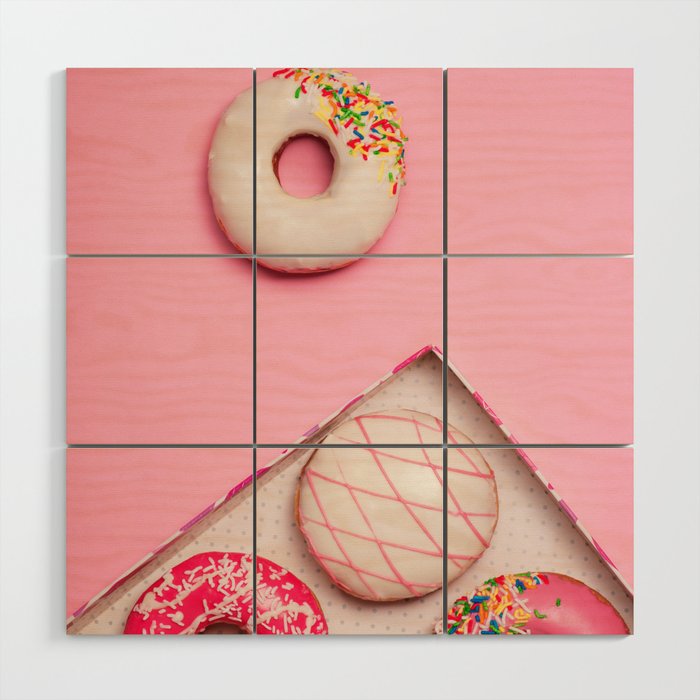  Pink Doughnut Dessert Wood Wall Art