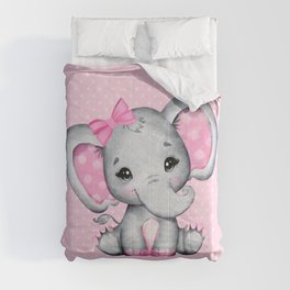 Cute Pink Baby Elephant with Polka Dot Ears Comforter