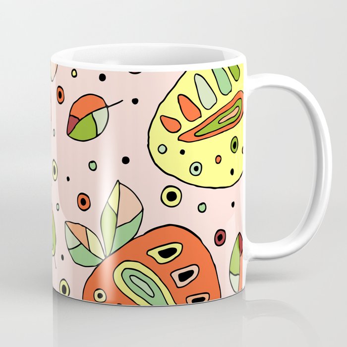 Seamless hand drawn childish pattern with fruits. Cute childlike strawberries with leaves Coffee Mug