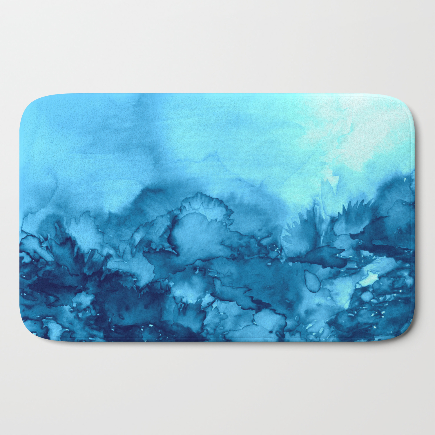 Into Eternity Turquoise Colorful Aqua Blue Watercolor Painting Abstract Art Floral Landscape Nature Bath Mat By Ebiemporium Society6