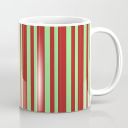 [ Thumbnail: Light Green and Red Colored Pattern of Stripes Coffee Mug ]