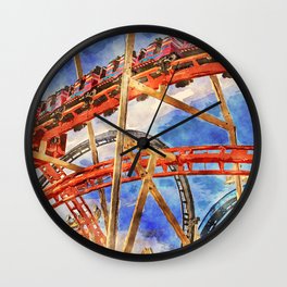 Fun on the roller coaster, close up Wall Clock