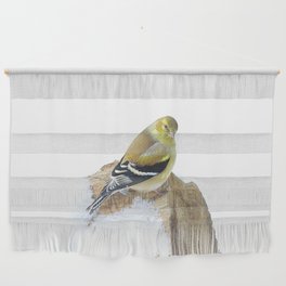 Snow, Snow, Snow! American Goldfinch on a Snowy Log Wall Hanging