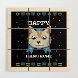 Hanukcat Cat Menorah Happy Hanukkah 2021 Wood Wall Art