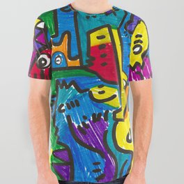Joyful and Colorful Graffiti Creatures Felt Pen on Paper All Over Graphic Tee