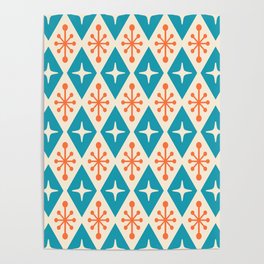 Mid Century Modern Atomic Age Googie Pattern 107 Turquoise and Orange Poster