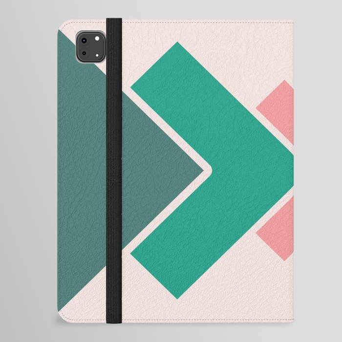 Retro Geometric Arrows Layered Squares- Pinks and Greens- Horizontal iPad Folio Case
