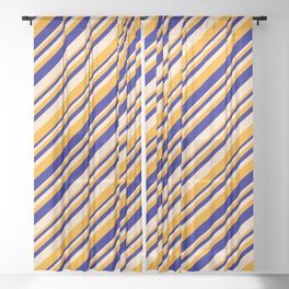 [ Thumbnail: Bisque, Orange, and Dark Blue Colored Stripes/Lines Pattern Sheer Curtain ]