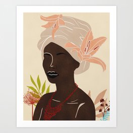 Woman with turban and flowers Art Print