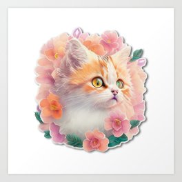 A sticker design featuring a cute kitten in a flower-filled setting Art Print