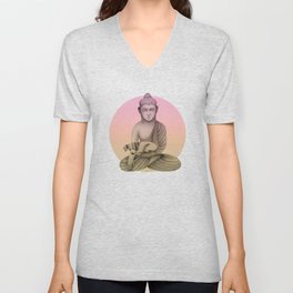 Buddha with dog 6 V Neck T Shirt