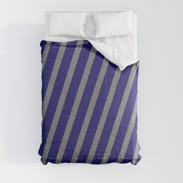 [ Thumbnail: Grey & Midnight Blue Colored Lines Pattern Comforter ]