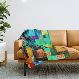 geometric pixel square pattern abstract background in blue green orange Throw Blanket