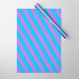 [ Thumbnail: Orchid and Deep Sky Blue Colored Lines Pattern Wrapping Paper ]