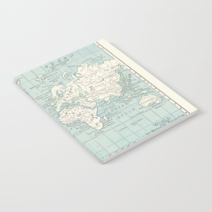 World Map in Blue and Cream Notebook