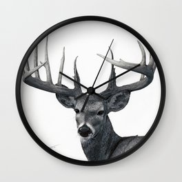 The Majestic Trophy Buck - Deer Graphite Pencil Drawing - by Julio Lucas Wall Clock