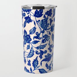 Blue & White Chinoiserie Flower Pattern Travel Mug