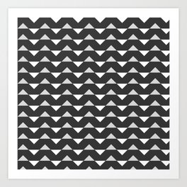 Charcoal Black And Grey Chevron Zigzag Pattern Geometric Abstract Art Print