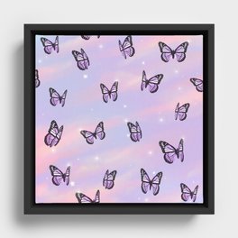 Purple Butterflies Kawaii Sunset Sky Clouds  Framed Canvas