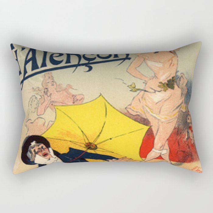 Folies Berg Res Emilienne D Alen On 1900 By Jules Cheret | Reproduction Art Nouveau Rectangular Pillow