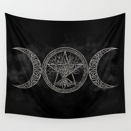 Triple Moon with pentagram and tree of life Wall Tapestry
