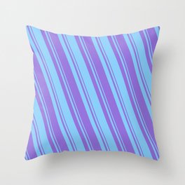 [ Thumbnail: Light Sky Blue & Purple Colored Striped/Lined Pattern Throw Pillow ]