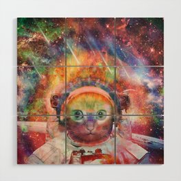 Psychedelic Trippy Cat Astronaut Wood Wall Art