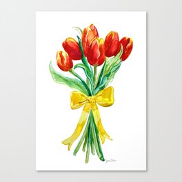 Bouquet of Red Tulips with Yellow Bow, Dutch Canvas Print