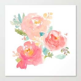 Watercolor Peonies Summer Bouquet Canvas Print