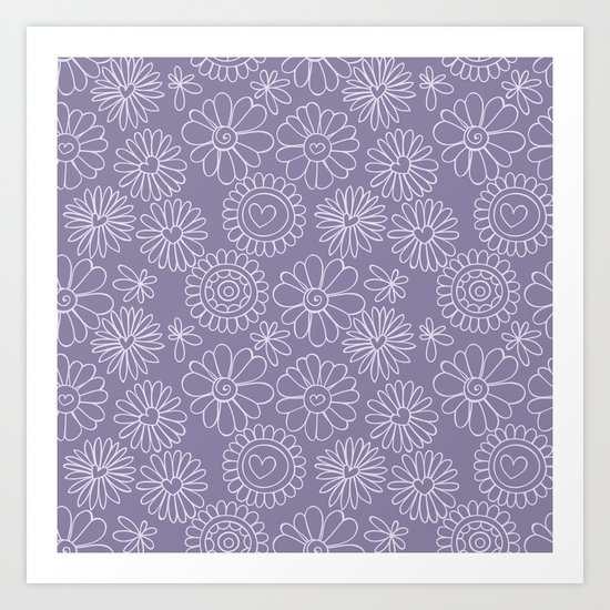Violet doodle floral pattern Art Print
