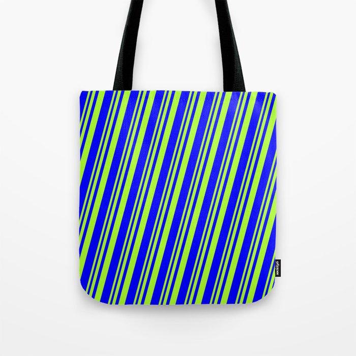 Light Green and Blue Colored Striped/Lined Pattern Tote Bag