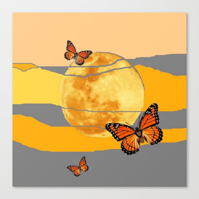 Moon Monarch Butterflies Desert Sky Abstract Art Canvas Print By