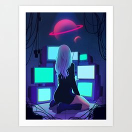 No Face Art Print | Punk, 80S, Lonely, Blue, 90S, Space, Pop, Anime, Neon, Moon 