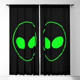 Bright Neon Green Alien Head on Black Blackout Curtain