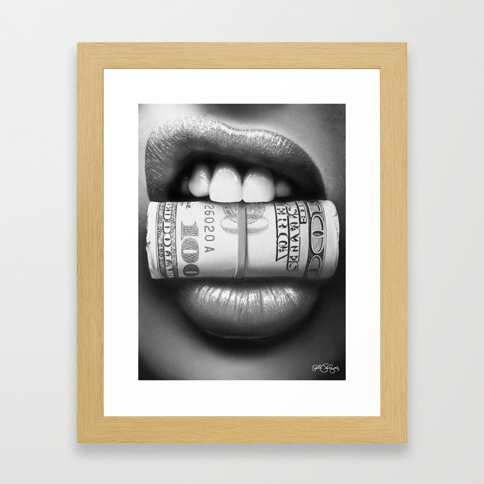 Put Your Money Where Your Mouth Is Black And White Version Framed Art Print By Peterperlegas Society6