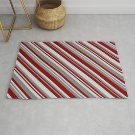 [ Thumbnail: Grey, Maroon, and Light Gray Colored Stripes Pattern Rug ]