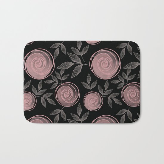 Abstract flowers on a black background. Bath Mat