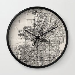 Roseville USA - City Map in Black and White Aesthetic - vintage, pillows, town, pot, canvas, map, di Wall Clock