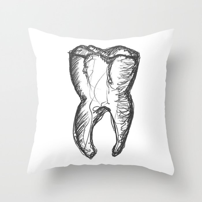 Anatomical Tooth Ink Sketch Throw Pillow