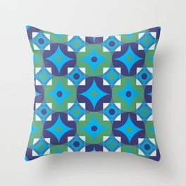 Circle and squares mosaic pattern in blue and green Throw Pillow