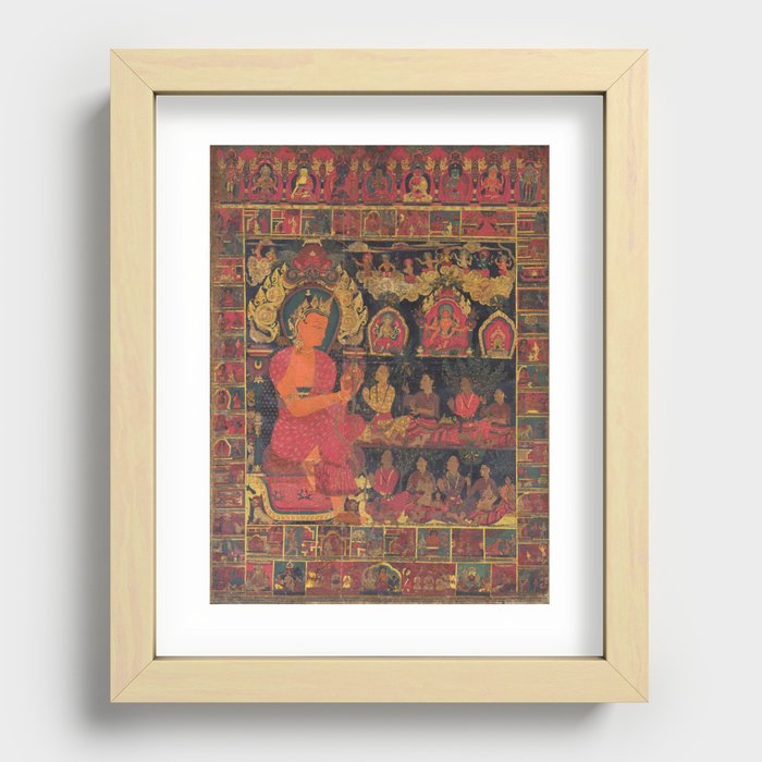 Thangka with Bejeweled Buddha Preaching Recessed Framed Print