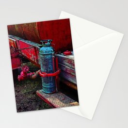 Antique brass fire extinguisher with patina on vintage fire department fire engine color photograph / photography Stationery Card