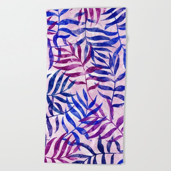 Watercolor Tropical Palm Leaves II Beach Towel