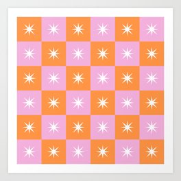 Retro Checkered Star Burst Art Print