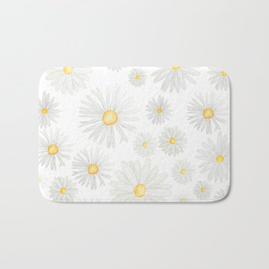 white daisy pattern watercolor Bath Mat