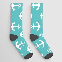 Anchors (White & Teal Pattern) Socks